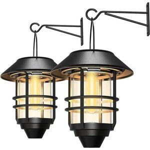 2 Pack Security Solar Hanging Lanterns Outdoor, Solar Wall Lights Outdoor